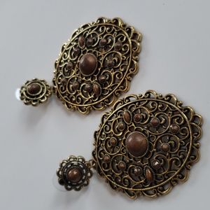 Large Filigree Brass Dangle Earrings NWOT